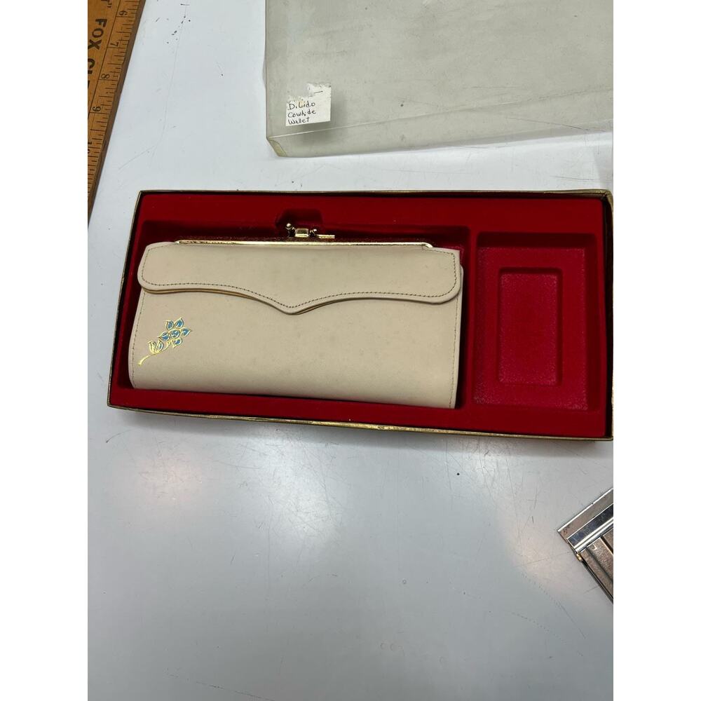 Handbag Women's Beige Gold Leather Kiss Lock Change Card Holder Clutch Wallet